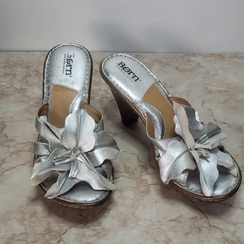 Born Women's Metallic Silver Heels